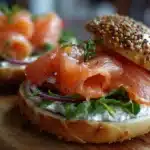 Smoked Salmon Bagel 6 Toasted bagel topped with cream cheese, smoked salmon, sliced red onions, capers, and fresh dill.