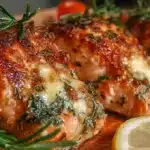 Stuffed salmon fillet filled with creamy spinach and cheese