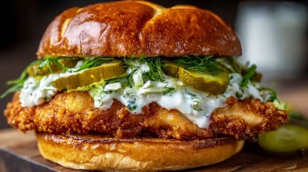Dill Chicken Sandwich with grilled chicken, fresh lettuce, and creamy dill sauce in a toasted bun.