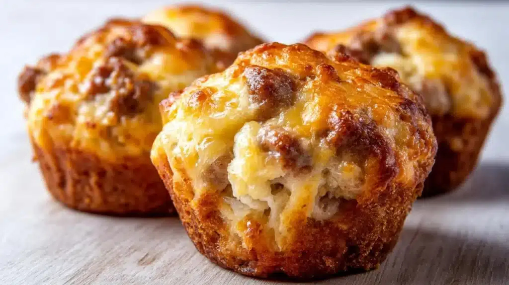 Delicious cheesy sausage muffins fresh out of the oven