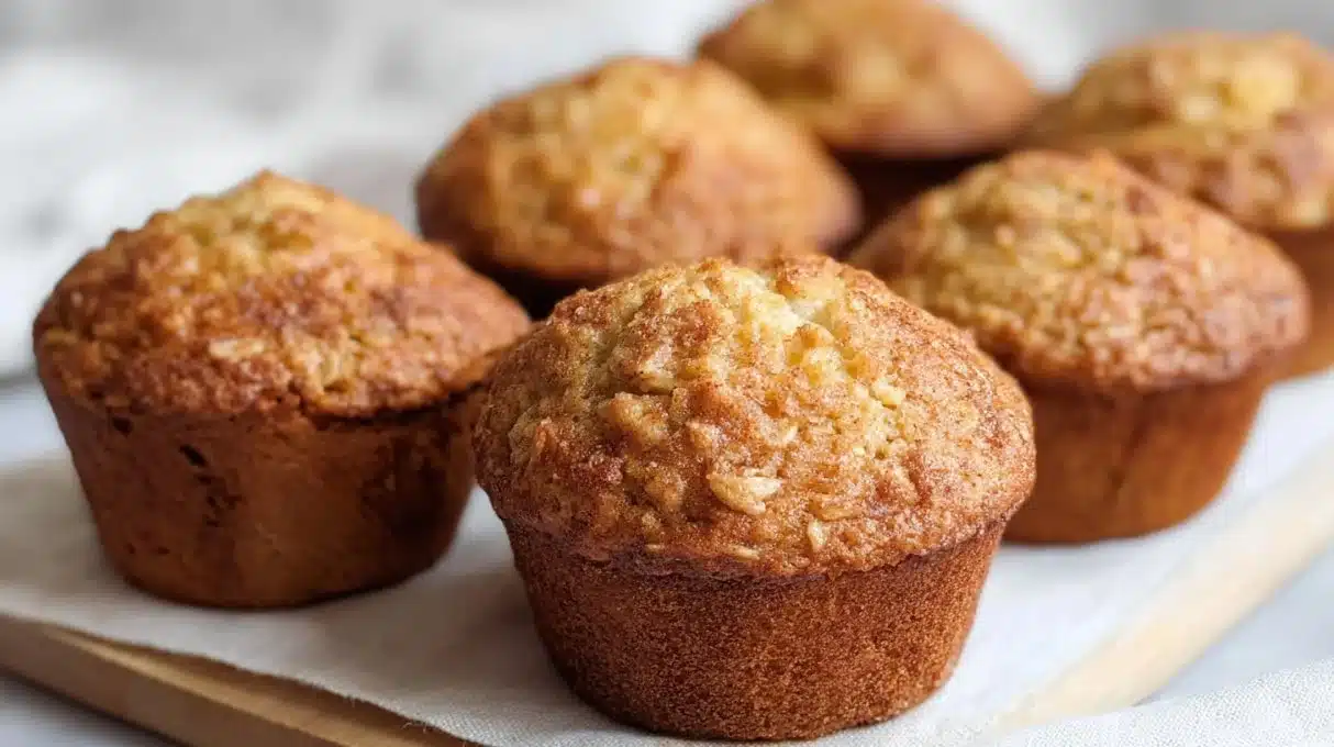 Freshly baked apple cinnamon oat muffins with a golden crust